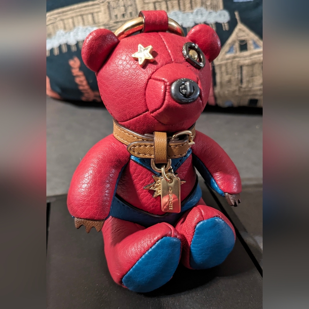 Coach captain America leather bear keychain